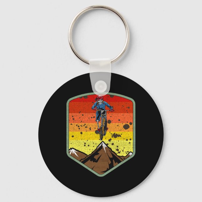 Cool Mountain Biking Skeleton Zombie Skull Mtb Bmx Key Ring (Front)