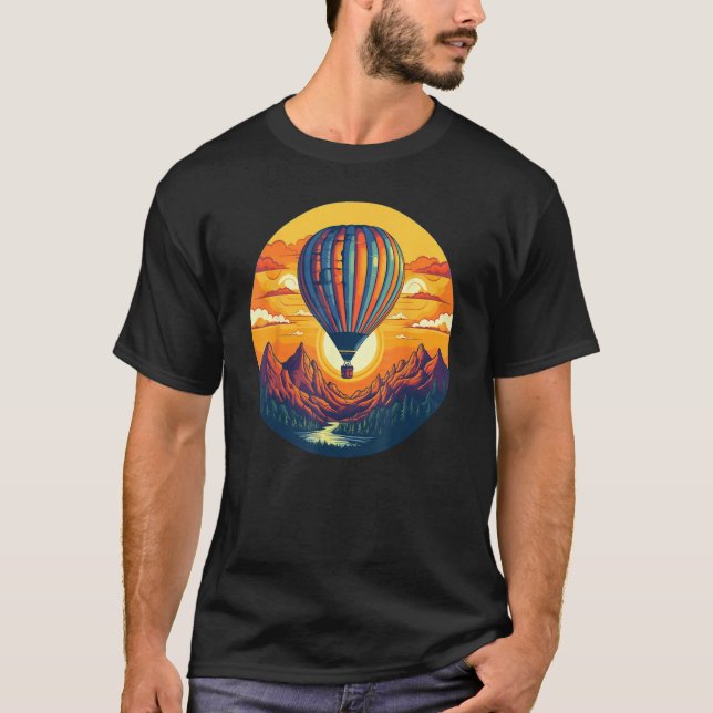 Cool Mountain Lake Sunset Adventures with hot Air  T-Shirt (Front)