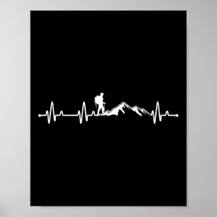Cool Mountains Heartbeat Hiking Outdoor For Hiker  Poster