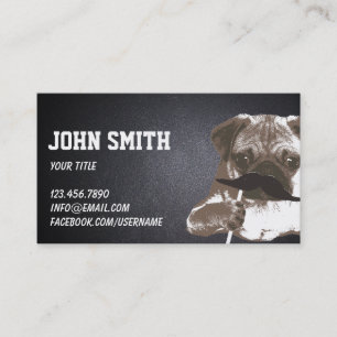 Cool Moustache Pug Dark Business Card