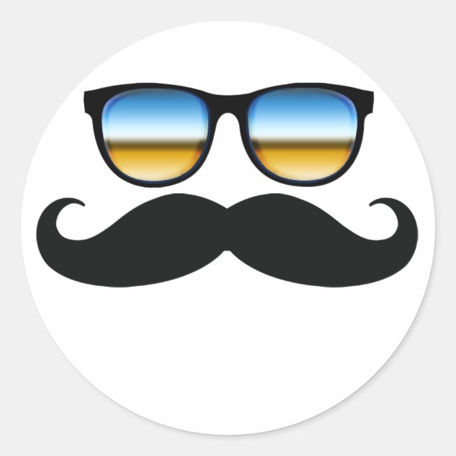 Cool Moustache under Shades Classic Round Sticker (Front)