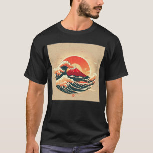 Cool Mt Fuji Big Waves Illustration Sea Sunset Wom T-Shirt
