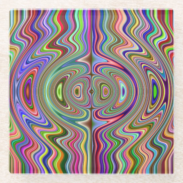 Cool Multi-Colour Exploding Stripes Rainbow Glass Coaster (Front)