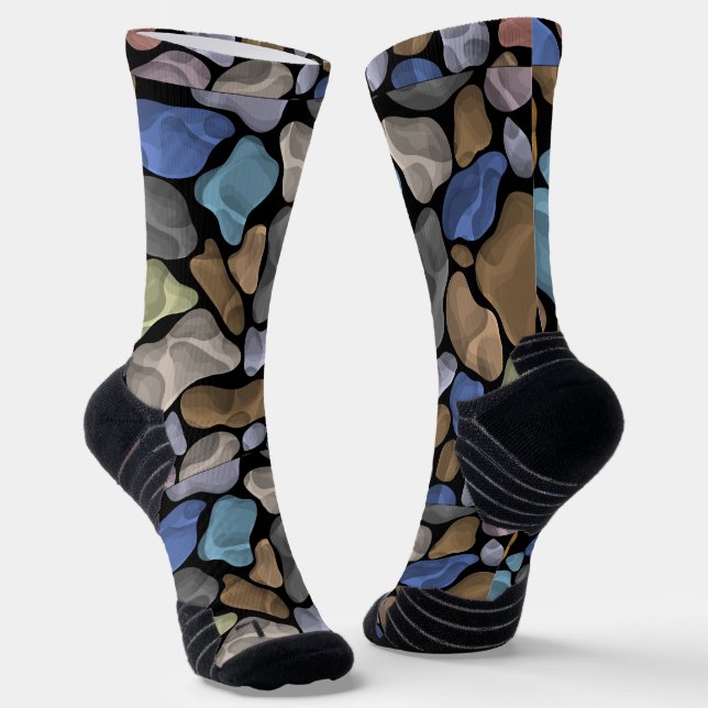 Cool Multi colour stone illustration Blue Black Me Socks (Angled)