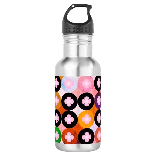 Cool Multi Coloured Circles & Pink Clovers 710 Ml Water Bottle (Front)