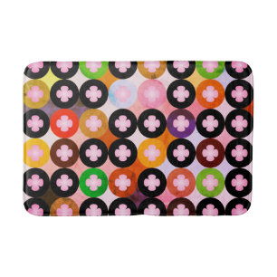 Cool Multi Coloured Circles & Pink Clovers Bath Mat