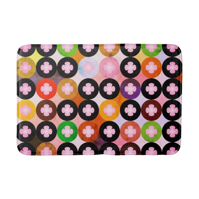 Cool Multi Coloured Circles & Pink Clovers Bath Mat (Front)