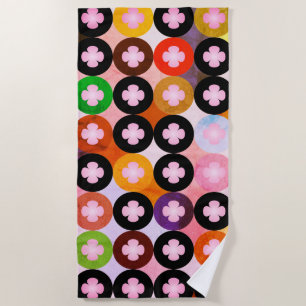 Cool Multi Coloured Circles & Pink Clovers Beach Towel