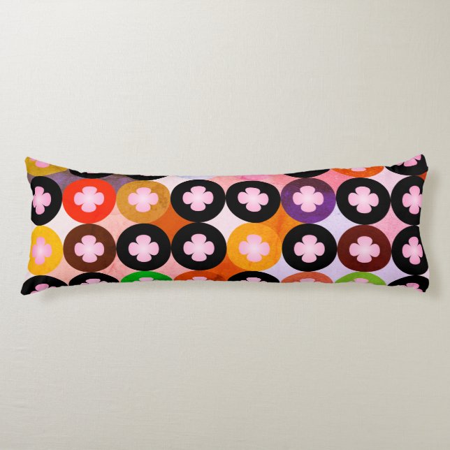 Cool Multi Coloured Circles & Pink Clovers Body Cushion (Front)