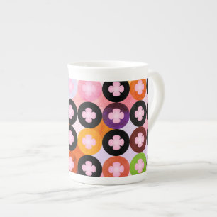 Cool Multi Coloured Circles & Pink Clovers Bone China Mug