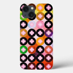 Cool Multi Coloured Circles & Pink Clovers iPhone 13 Case