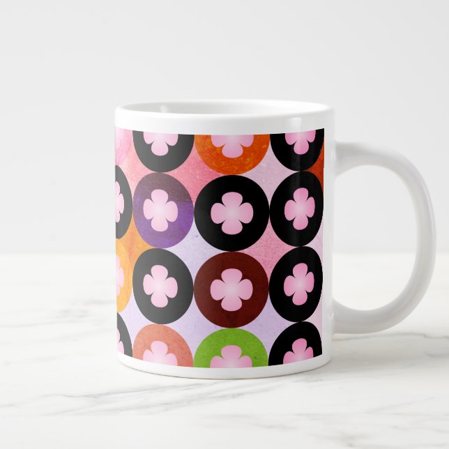 Cool Multi Coloured Circles & Pink Clovers Large Coffee Mug (Right)