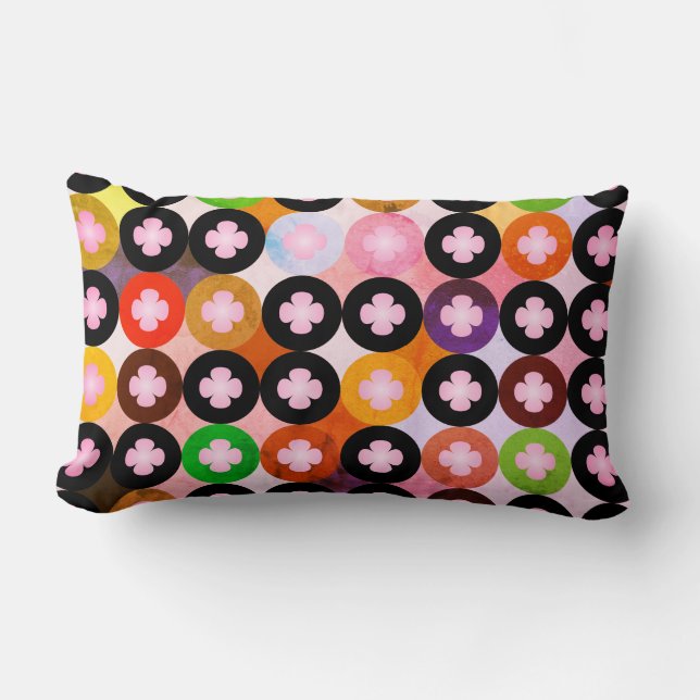 Cool Multi Coloured Circles & Pink Clovers Lumbar Cushion (Front)