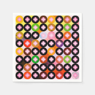 Cool Multi Coloured Circles & Pink Clovers Napkin
