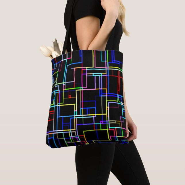 COOL Multicolored Striped Pattern Tote Bag (Close Up)