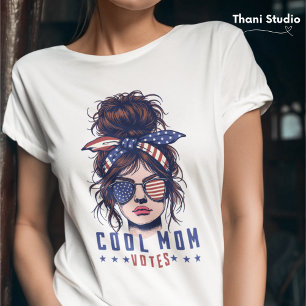 Cool Mum Votes Vintage Messy Hair Lady Election T-Shirt