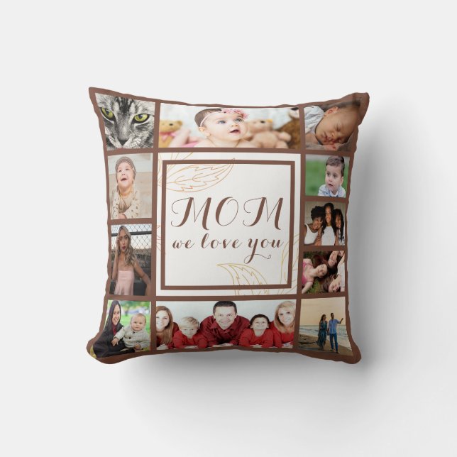 Cool Mum We Love You Photo Collage Throw Pillow (Front)