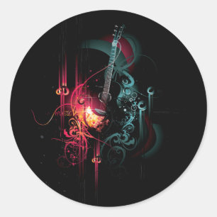 Cool Music Graphic with Guitar Classic Round Sticker