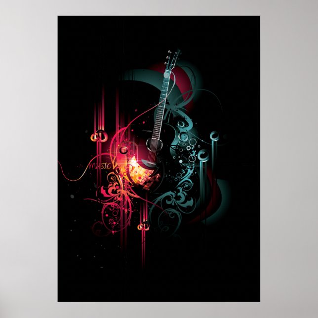 Cool Music Graphic with Guitar Poster (Front)