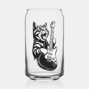Cool Music Love   Rock Cat Playing Electric Guitar Can Glass