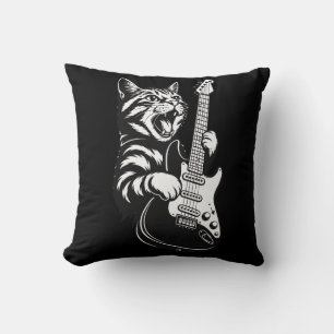 Cool Music Love Rock Cat Playing Electric Guitar Cushion