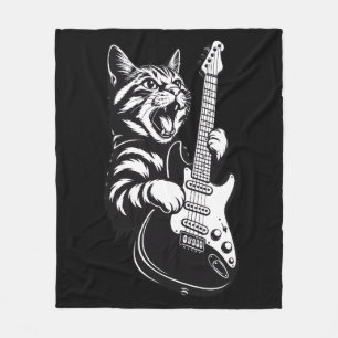 Cool Music Love Rock Cat Playing Electric Guitar Fleece Blanket