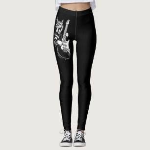 Cool Music Love Rock Cat Playing Electric Guitar Leggings