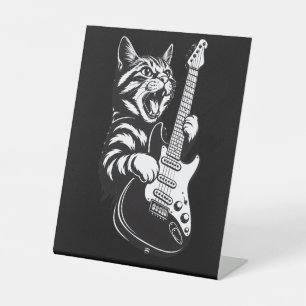 Cool Music Love Rock Cat Playing Electric Guitar Pedestal Sign
