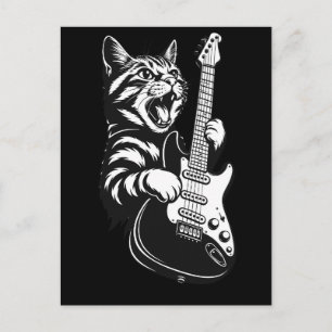 Cool Music Love Rock Cat Playing Electric Guitar Postcard