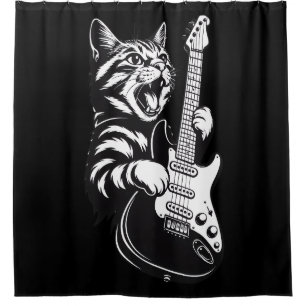 Cool Music Love Rock Cat Playing Electric Guitar Shower Curtain