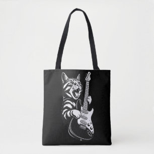 Cool Music Love   Rock Cat Playing Electric Guitar Tote Bag