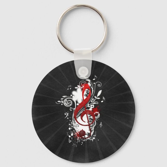 Cool Music notes dotted swirls flowers splatter Key Ring (Front)