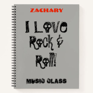 Cool Music Rock and Roll Skulls Personalise Name Notebook