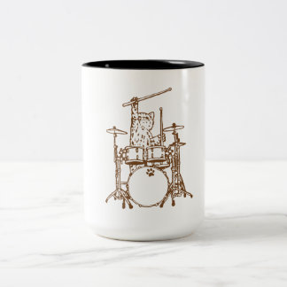 Cool Musician Cat Playing Drums  Two-Tone Coffee Mug