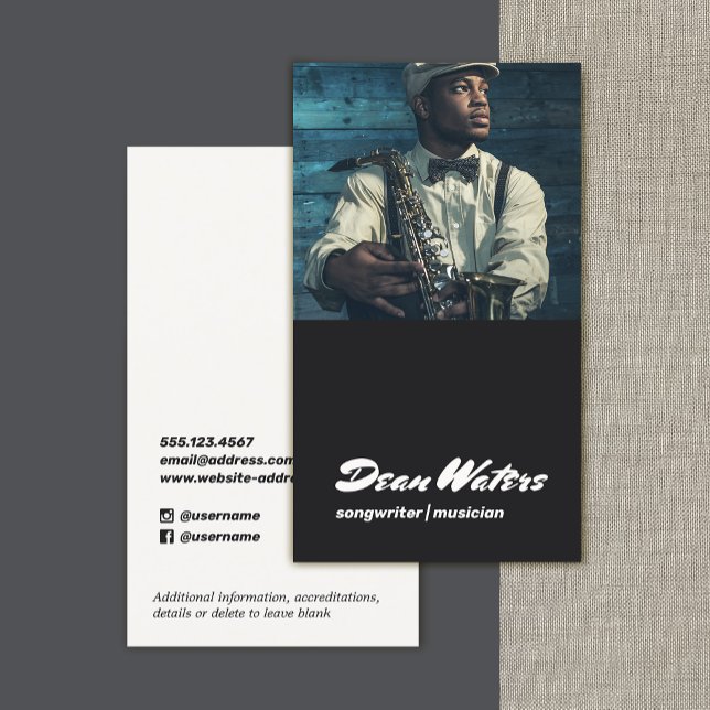 Cool Musician Songwriter Add Photo Business Card (Creator Uploaded)