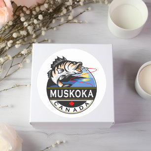 Cool Muskoka Canada Fishing Outdoors Crest Classic Round Sticker