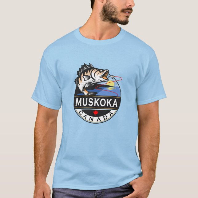 Cool Muskoka Canada Fishing Outdoors Crest T-Shirt (Front)