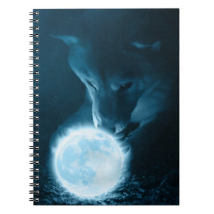 Cool Mystical Fantasy Wolf Holding The Moon Notebook