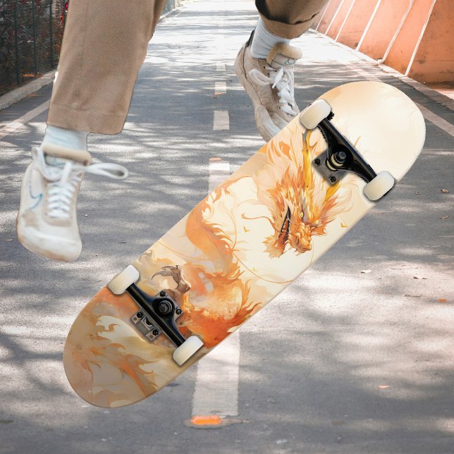 Cool Mythical Golden Dragon Soaring in Clouds  Skateboard (Creator Uploaded)