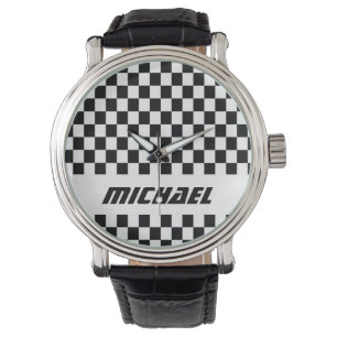 Cool Name Black and White Chequered Racing Watch