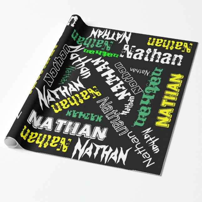 Cool Name Collage Modern Typography Custom Wrapping Paper (Unrolled)
