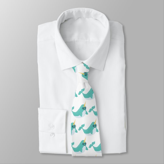 Cool Narwhal Pattern Tie (Tied)