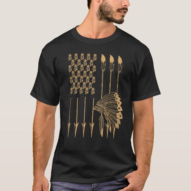 Cool Native American Pride USA Arrow Headdress Tee (Front)
