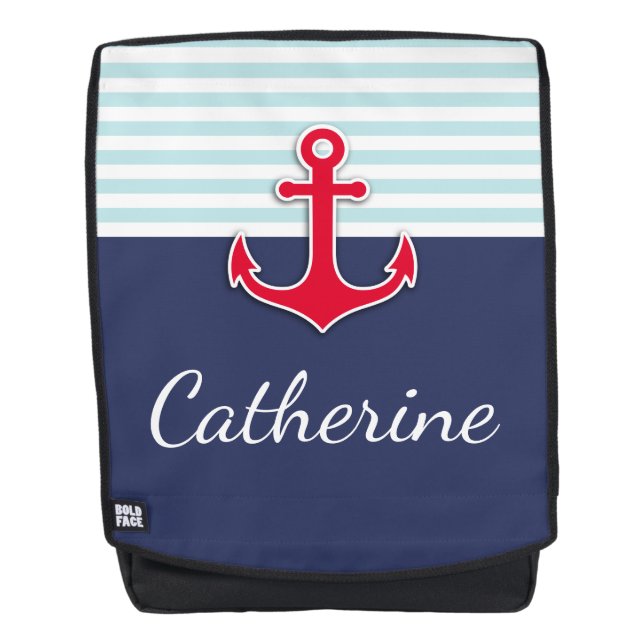 Cool Nautical Anchor Design Personalised Name Backpack (Front)