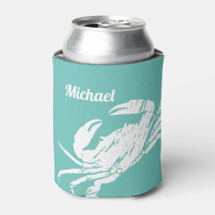 Cool Nautical Blue Crab Custom Beach Can Cooler