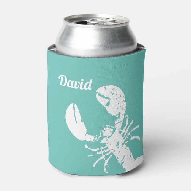 Cool Nautical Blue Lobster Custom Beach Can Cooler (Can Front)