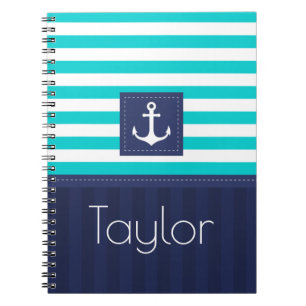 Cool Nautical Blue Stripes Design Personalised Notebook
