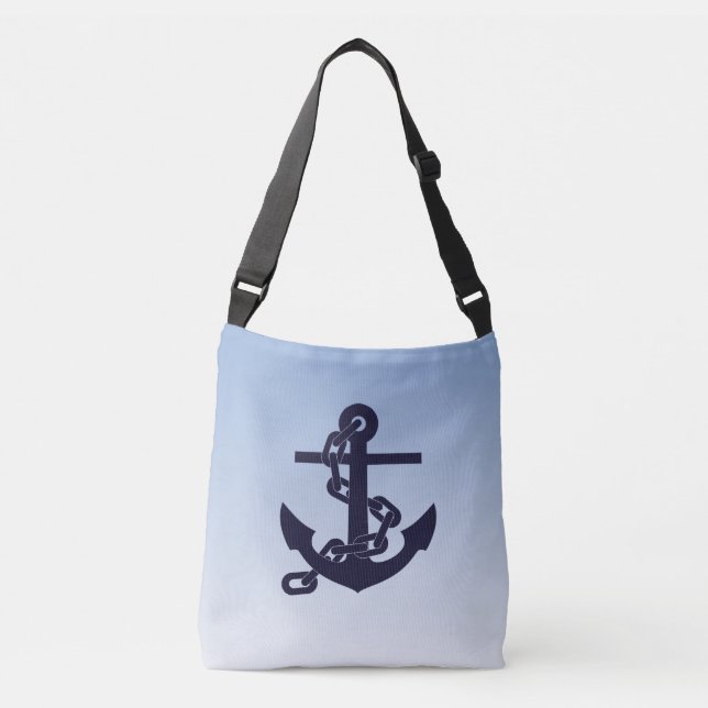 Cool Nautical Theme Anchor on Sky Blue Crossbody Bag (Front)
