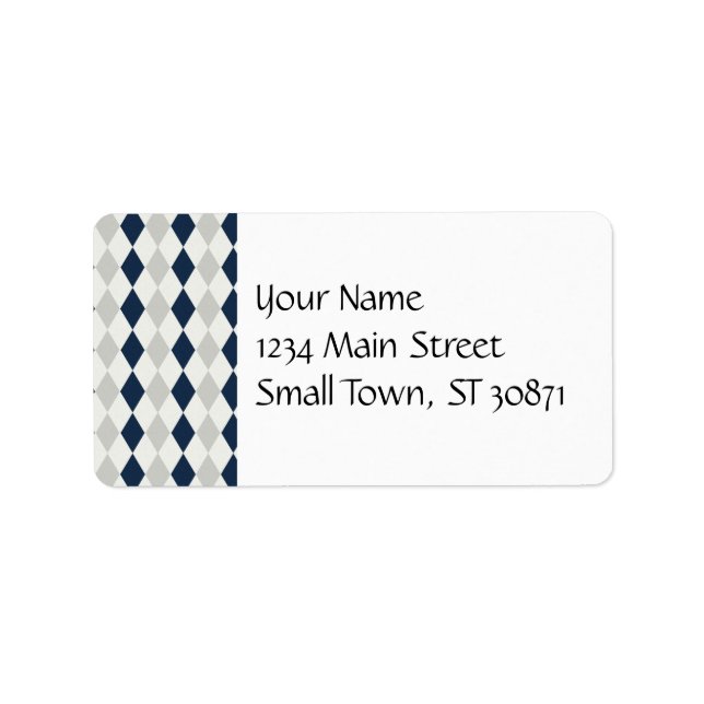 Cool Navy Blue and Grey Argyle Diamond Pattern Label (Front)