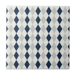 Cool Navy Blue and Grey Argyle Diamond Pattern Tile